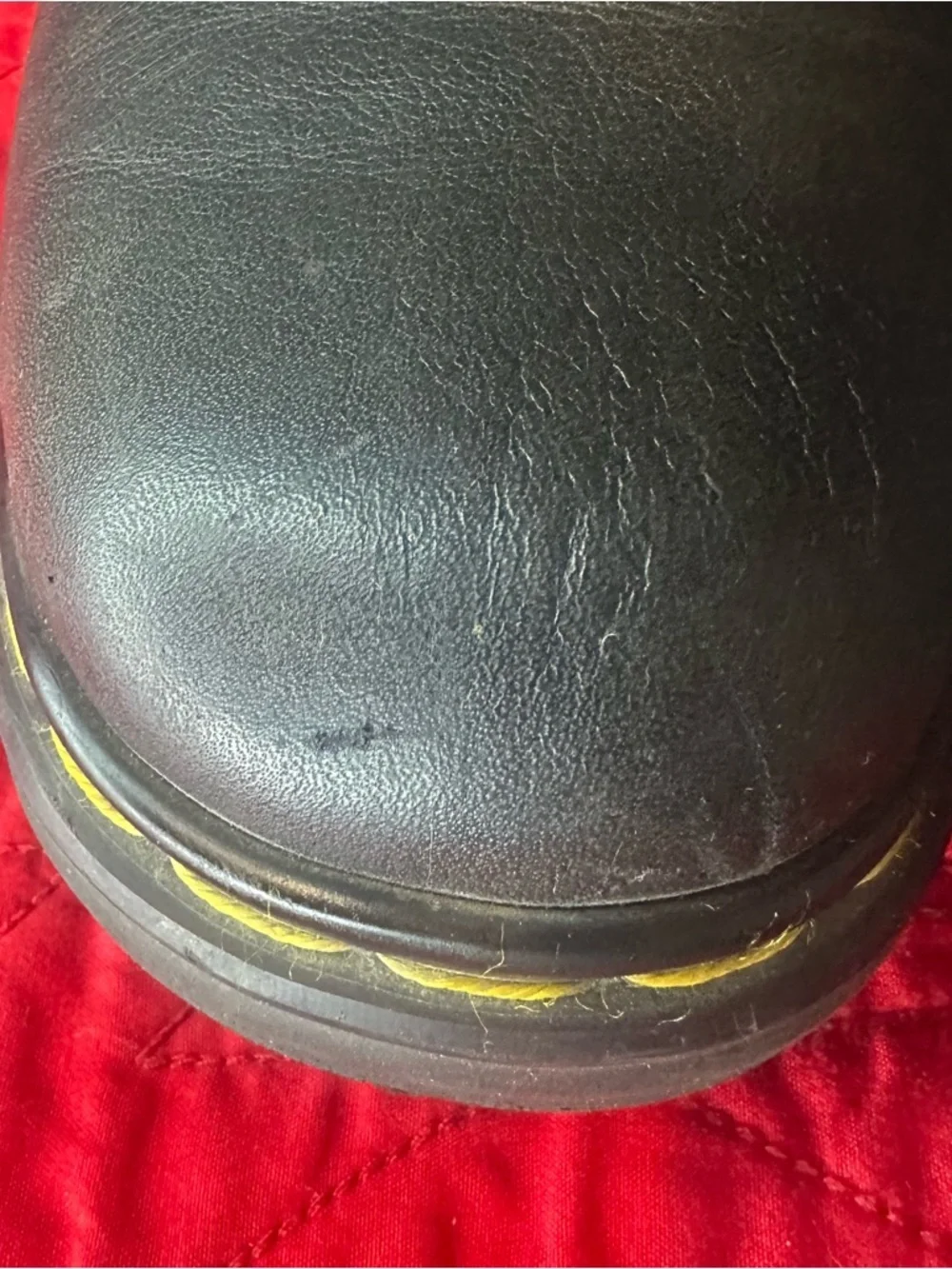 Vintage Dr. Martens Black Leather Shoes with Yellow Stitching